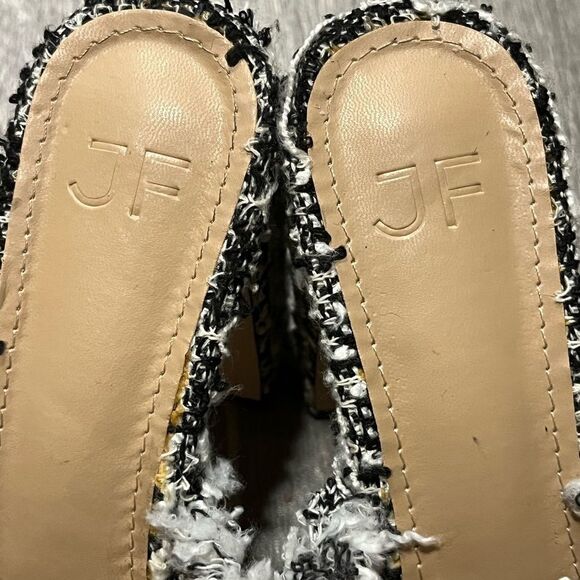 Women's JF London Black & White Tweed Open Toe Platform Heather Throwback Heels - Picture 5 of 9